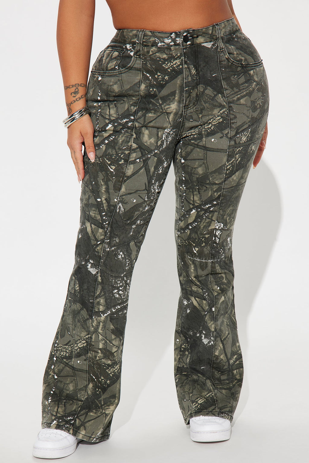 Commanding Attention Camo Stretch Flare Jeans - Black/combo