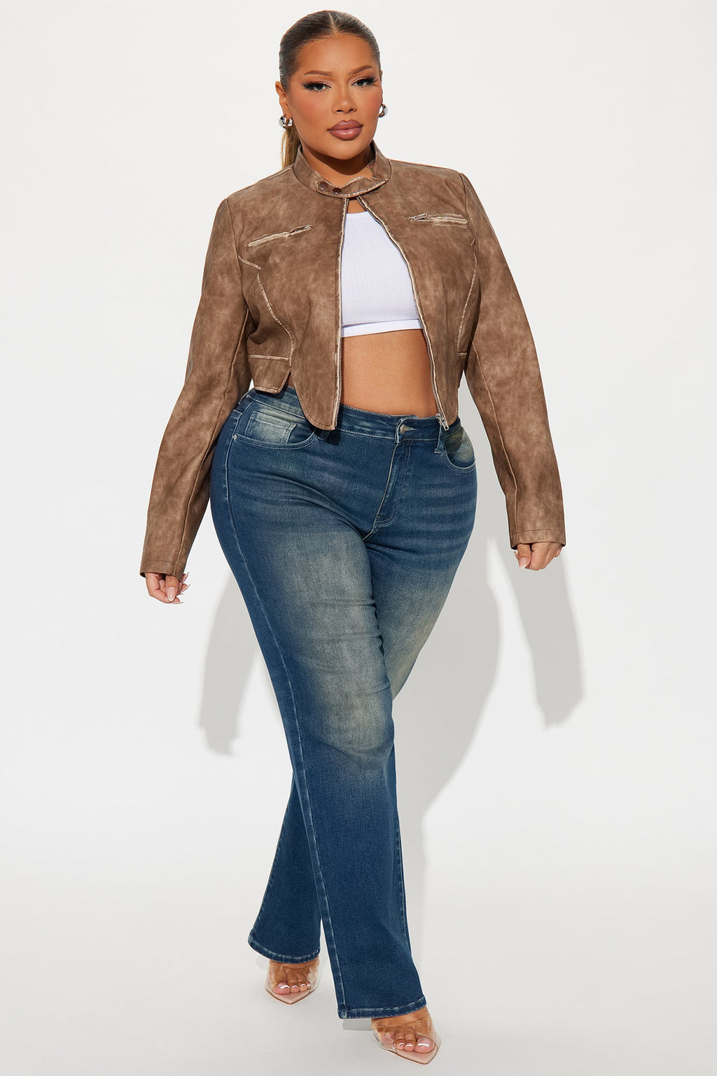 Ines Washed Faux Leather Jacket - Taupe