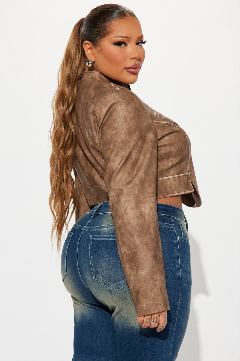 Ines Washed Faux Leather Jacket - Taupe