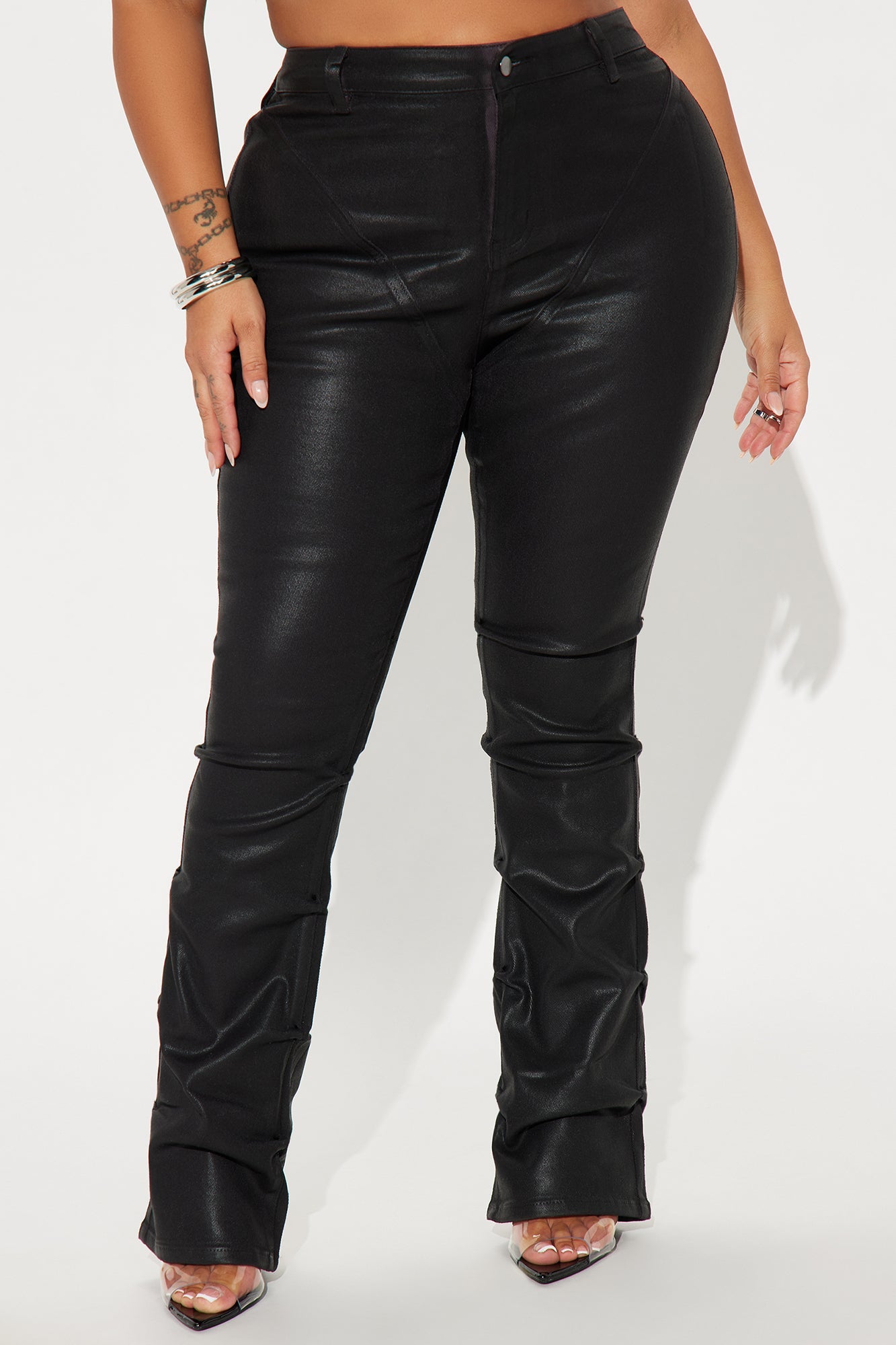 Let Me See You Coated Stacked Pant - Black