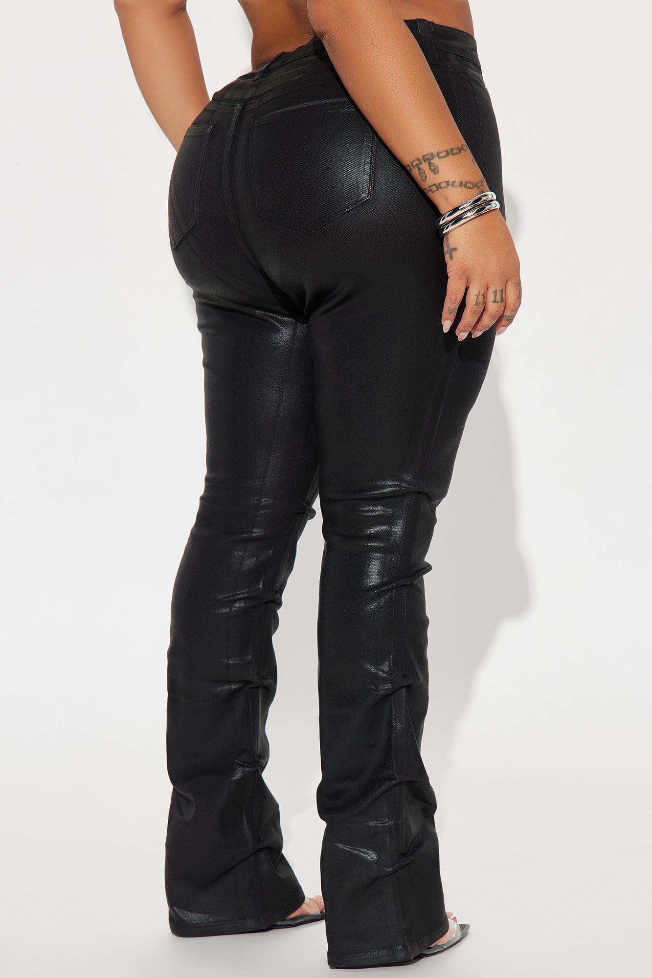 Let Me See You Coated Stacked Pant - Black