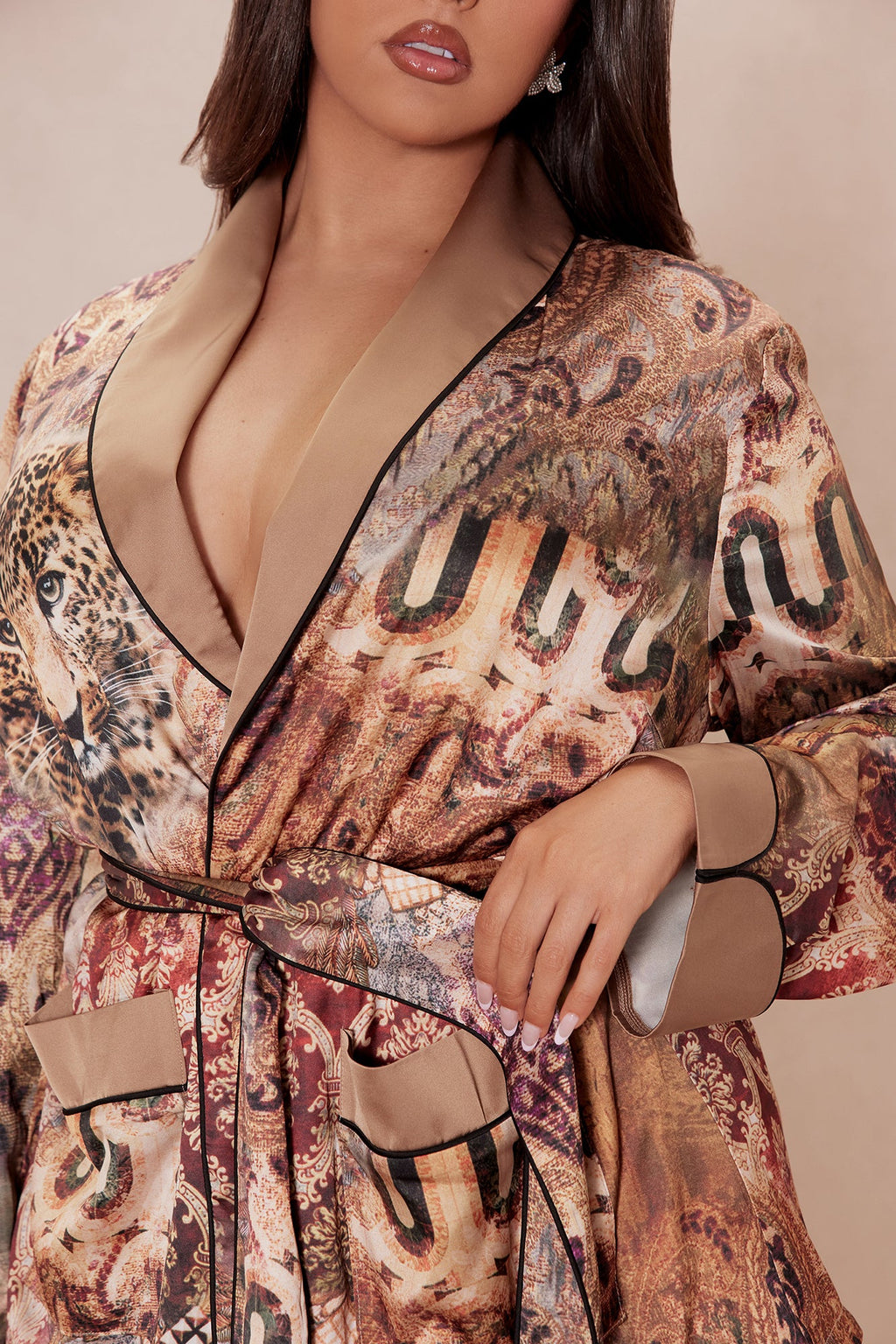 Leah Satin Pant Set - Nude/combo