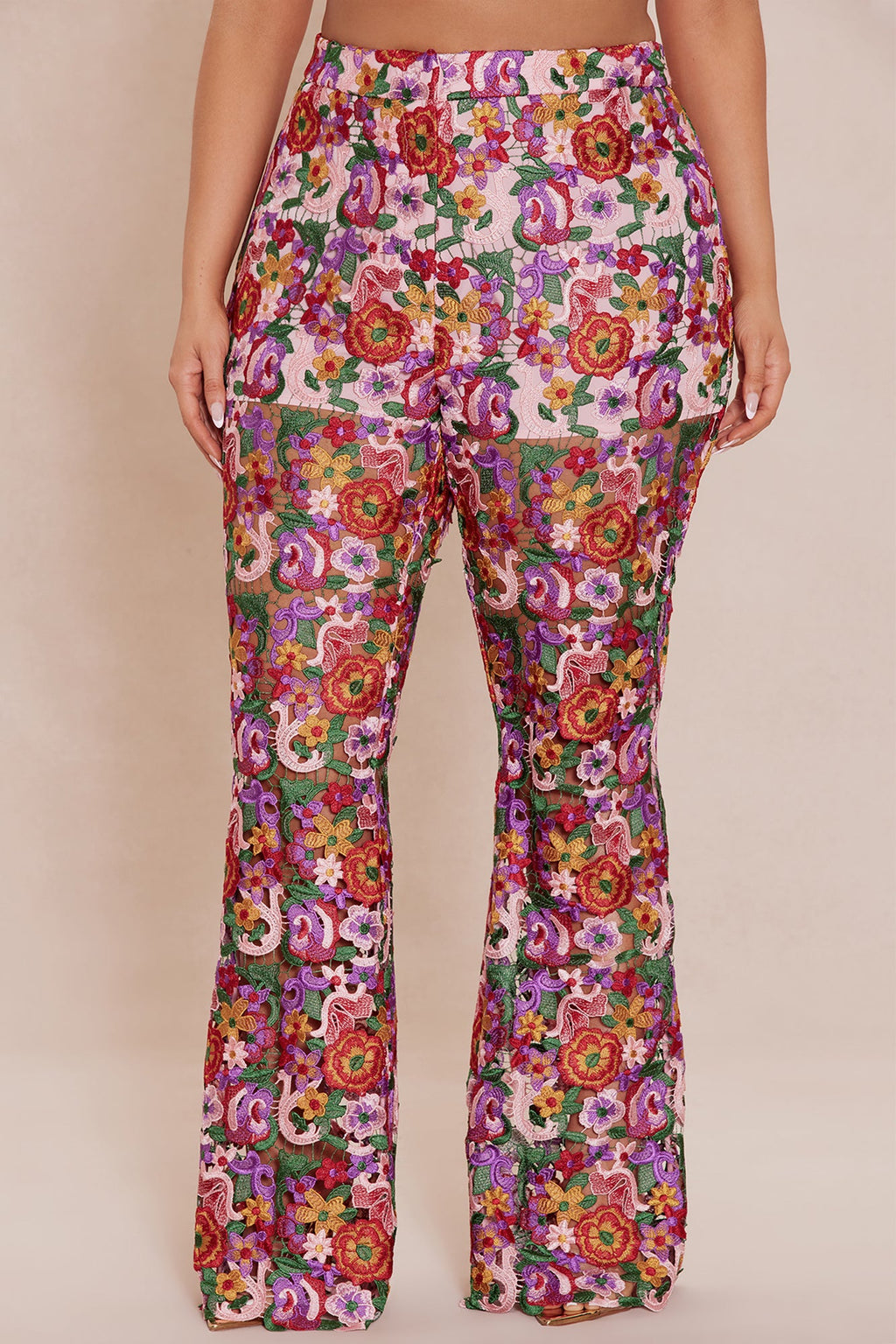 Aubrey Floral Lace Trouser Pant - Pink/combo
