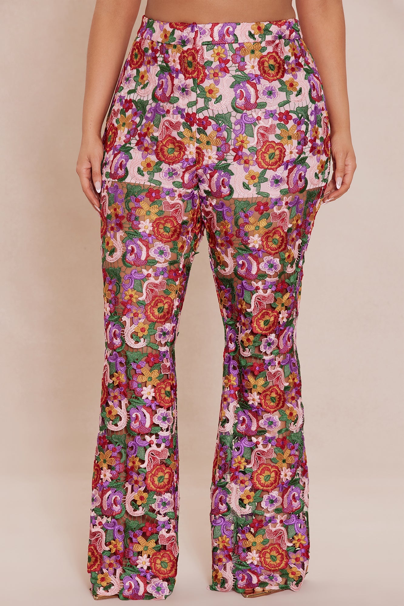 Aubrey Floral Lace Trouser Pant - Pink/combo