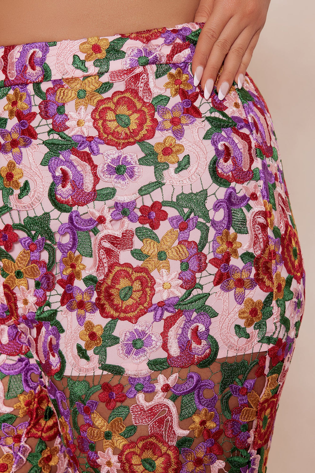 Aubrey Floral Lace Trouser Pant - Pink/combo