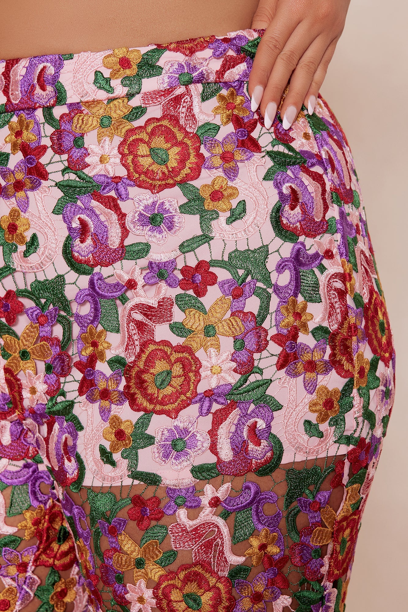 Aubrey Floral Lace Trouser Pant - Pink/combo