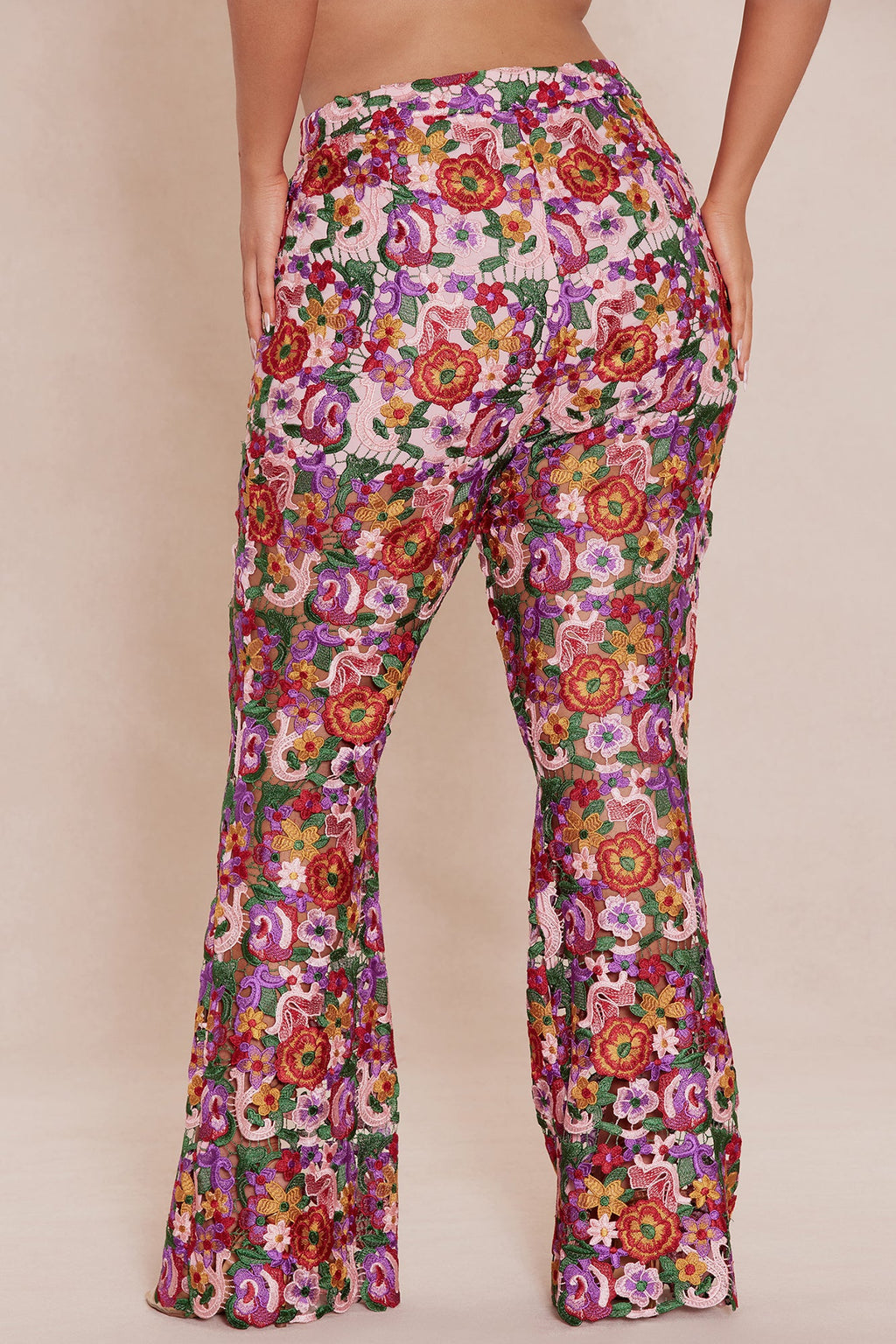 Aubrey Floral Lace Trouser Pant - Pink/combo
