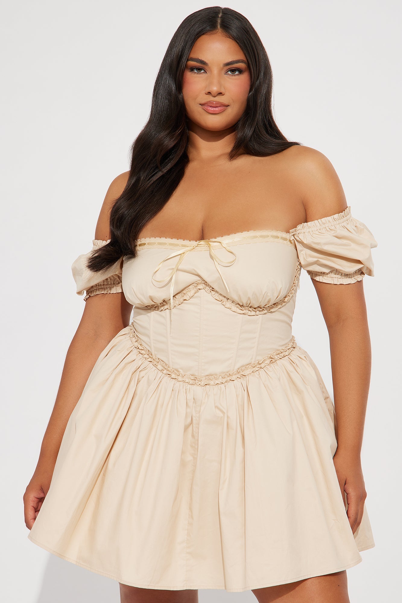 Leta Off Shoulder Corset Mini Dress - Taupe