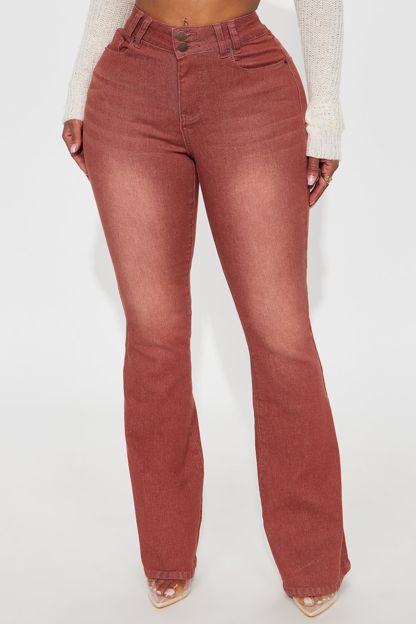 Fatal Attraction Stretch Flare Jeans - Burgundy