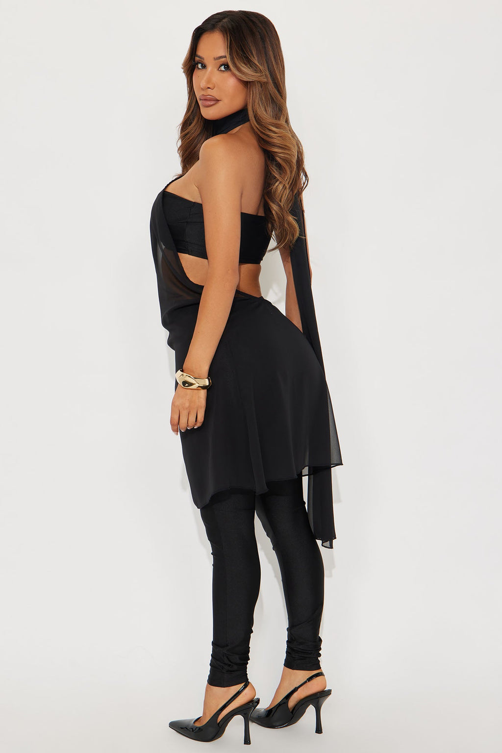 Amaya 3 Piece Scarf Top And Pant Set - Black