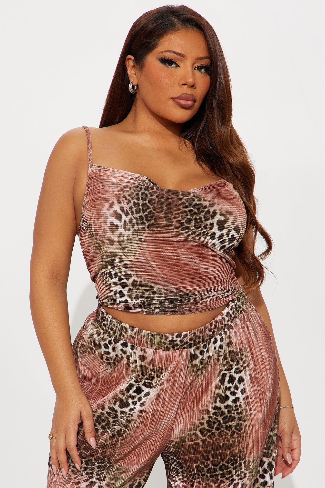 Earn My Trust Leopard Plisse Pant Set - Mauve/combo