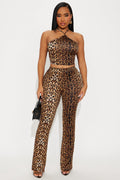Prowl Time Halter Leopard Pant Set - Brown/combo