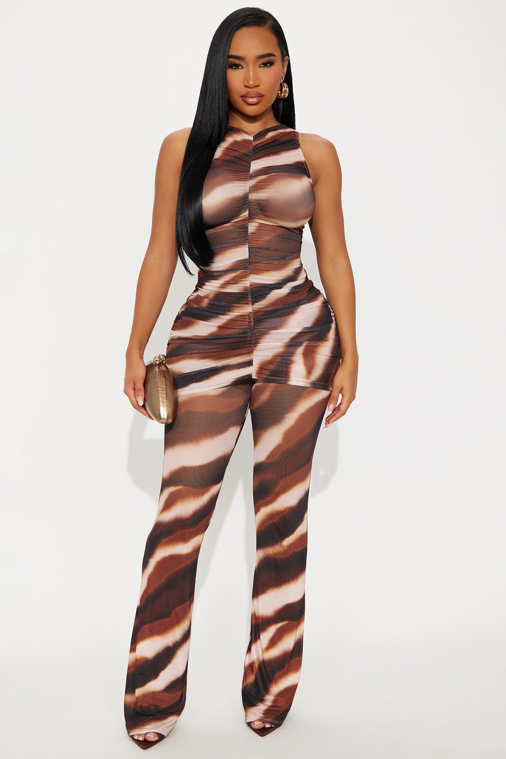 Tara Mesh Pant Set - Brown/combo