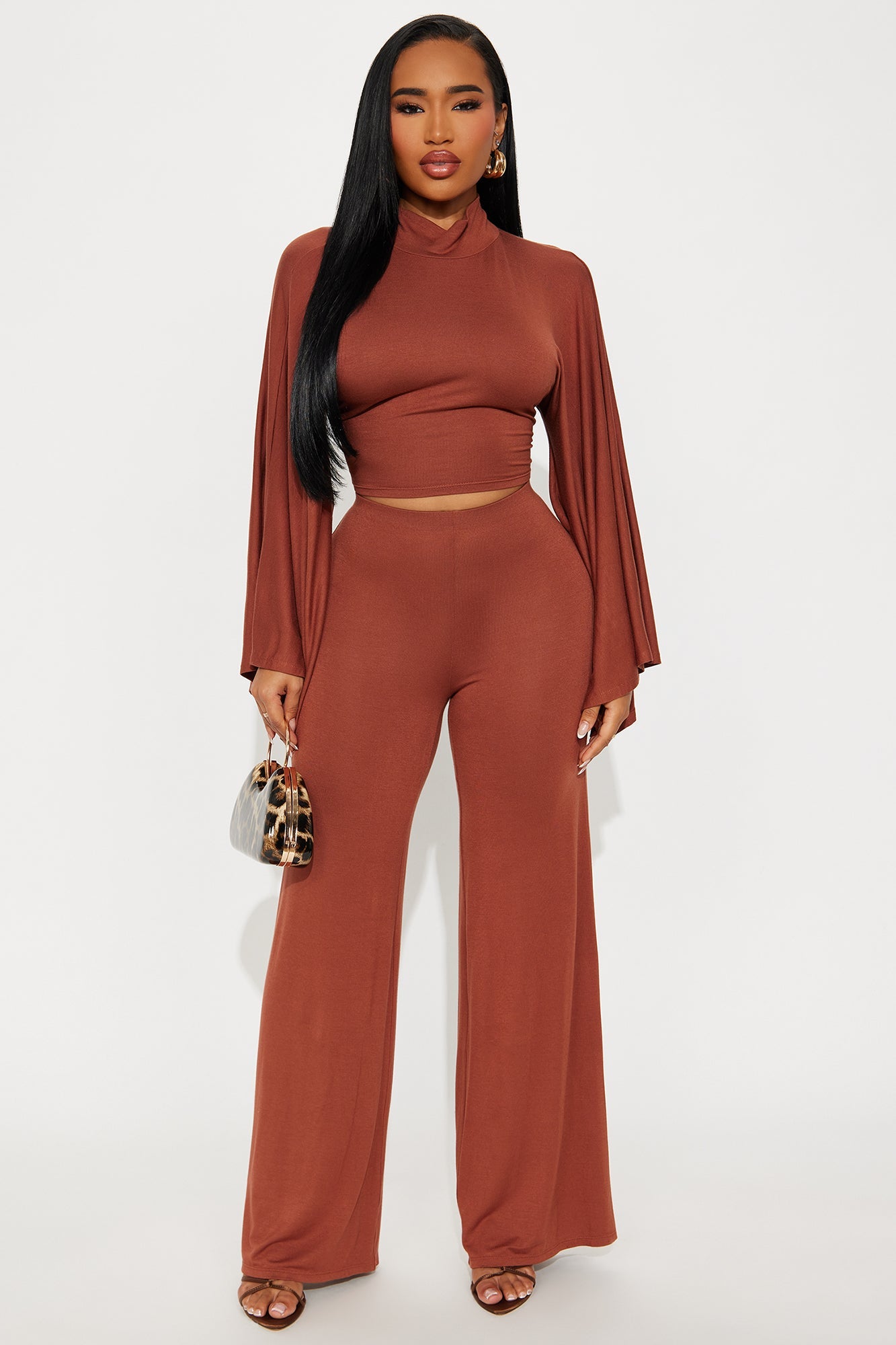 Haiden Wide Sleeve Pant Set - Cognac