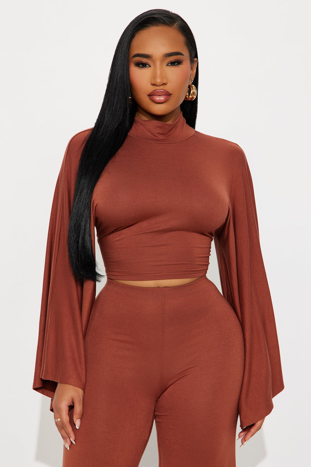 Haiden Wide Sleeve Pant Set - Cognac