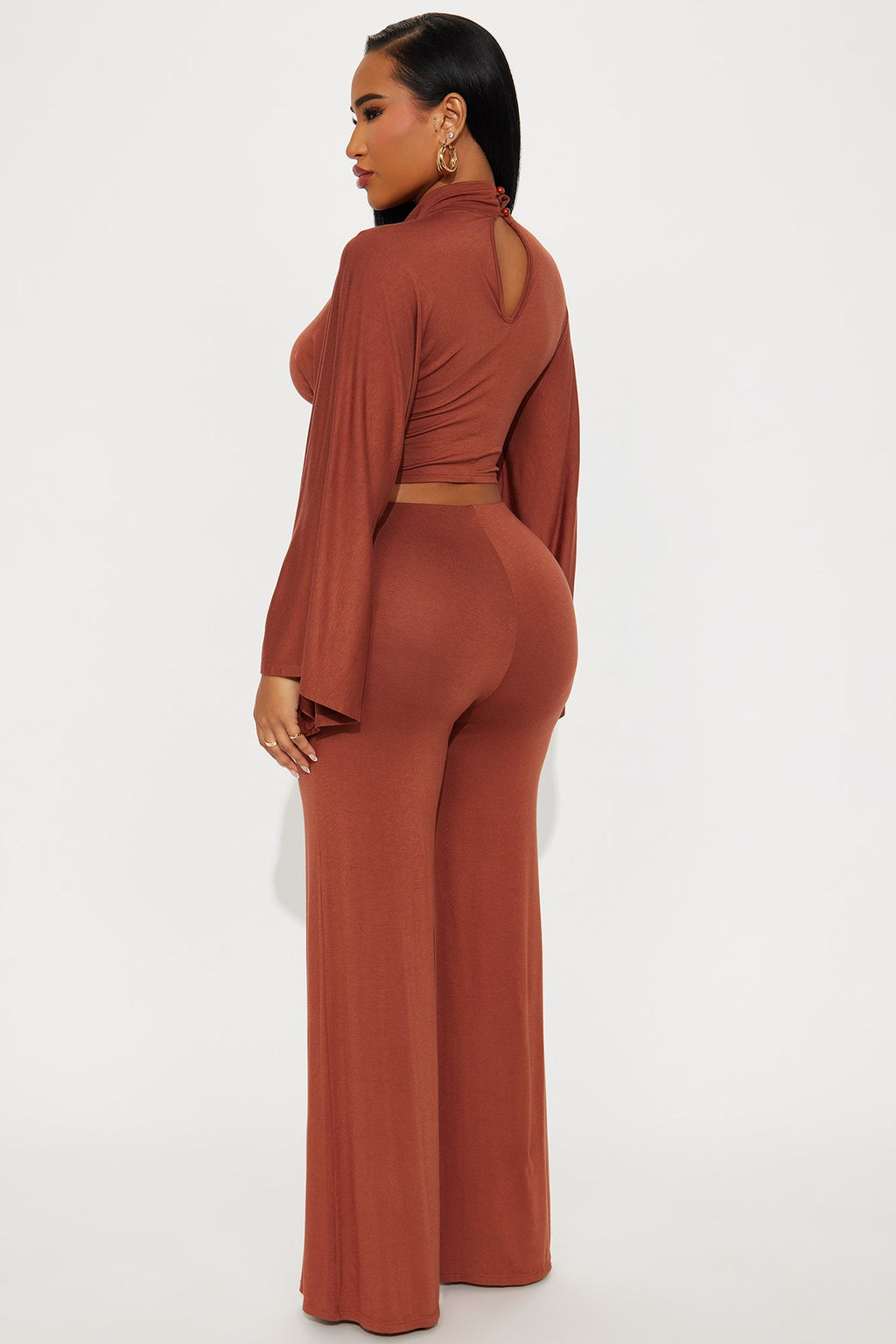 Haiden Wide Sleeve Pant Set - Cognac