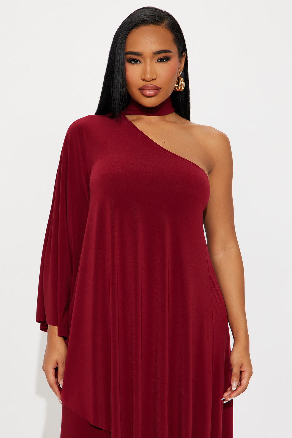 Draped Devotion One Shoulder Pant Set  - Burgundy