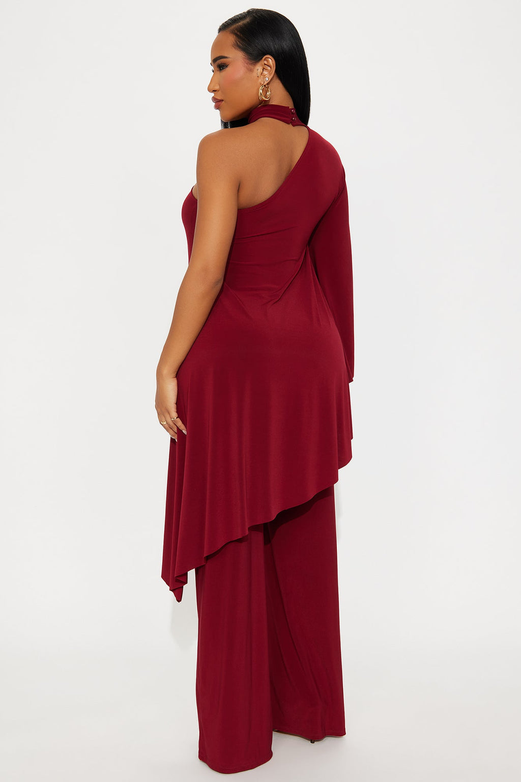 Draped Devotion One Shoulder Pant Set  - Burgundy