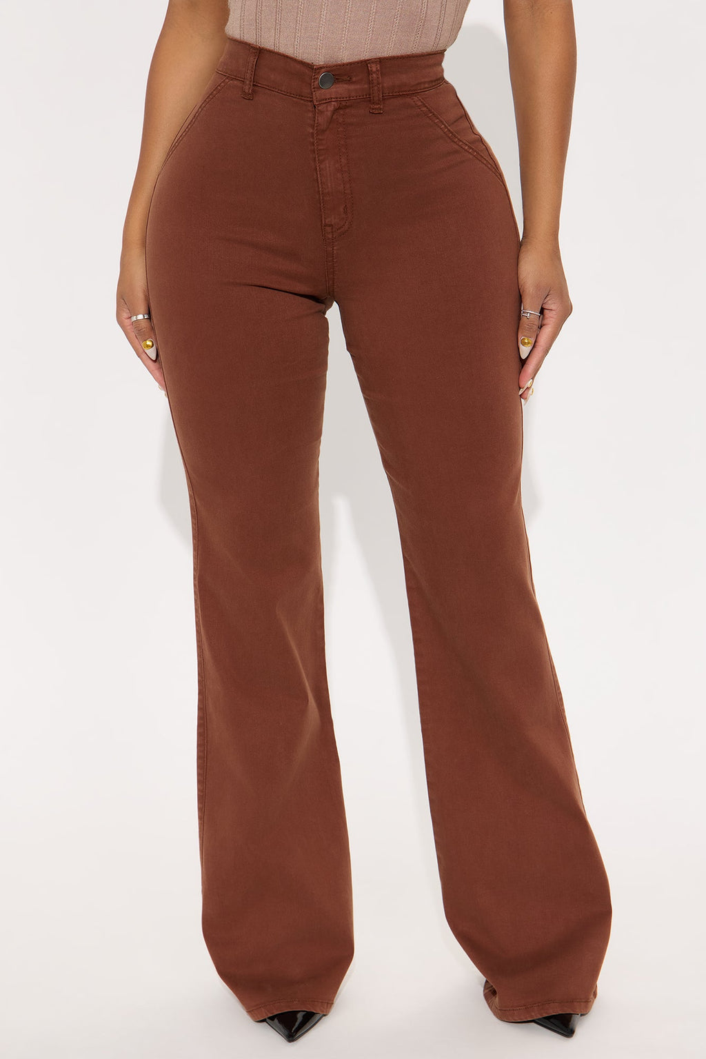 Classic Color Trouser Flare Jeans - Brown