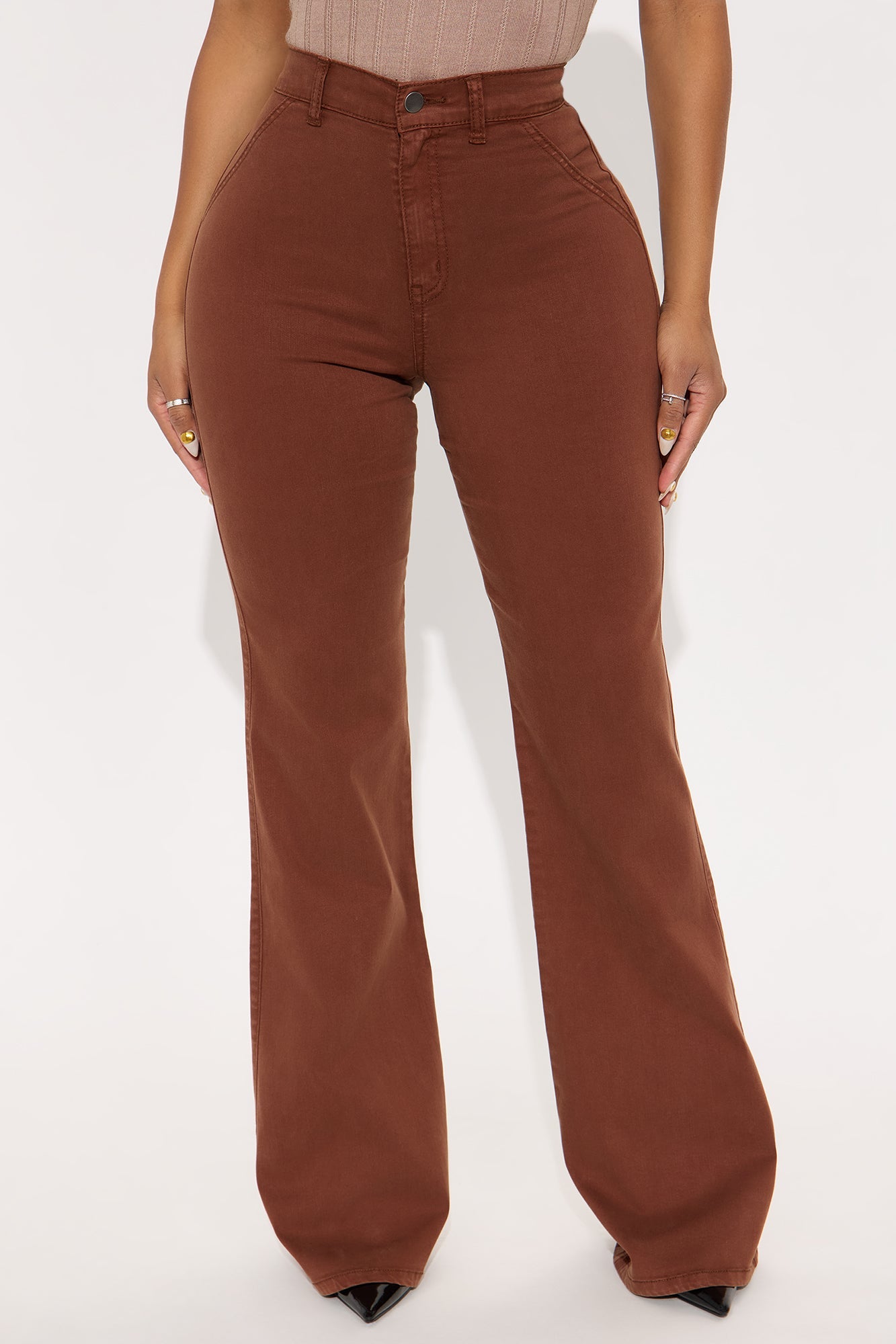 Classic Color Trouser Flare Jeans - Brown