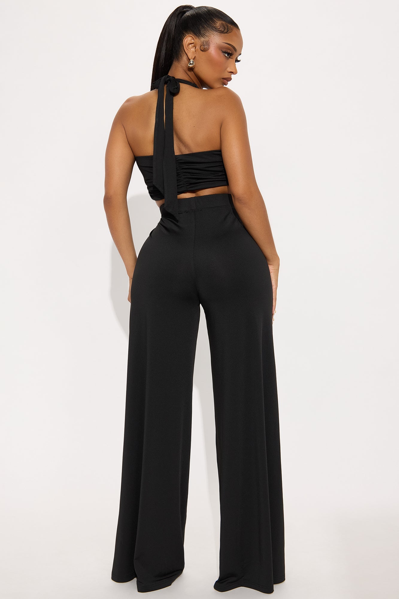 Kiara Halter Rhinestone Pant Set - Black