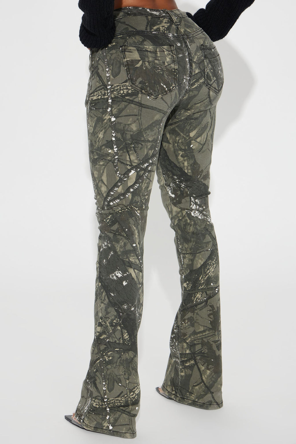 Commanding Attention Camo Stretch Flare Jeans - Black/combo