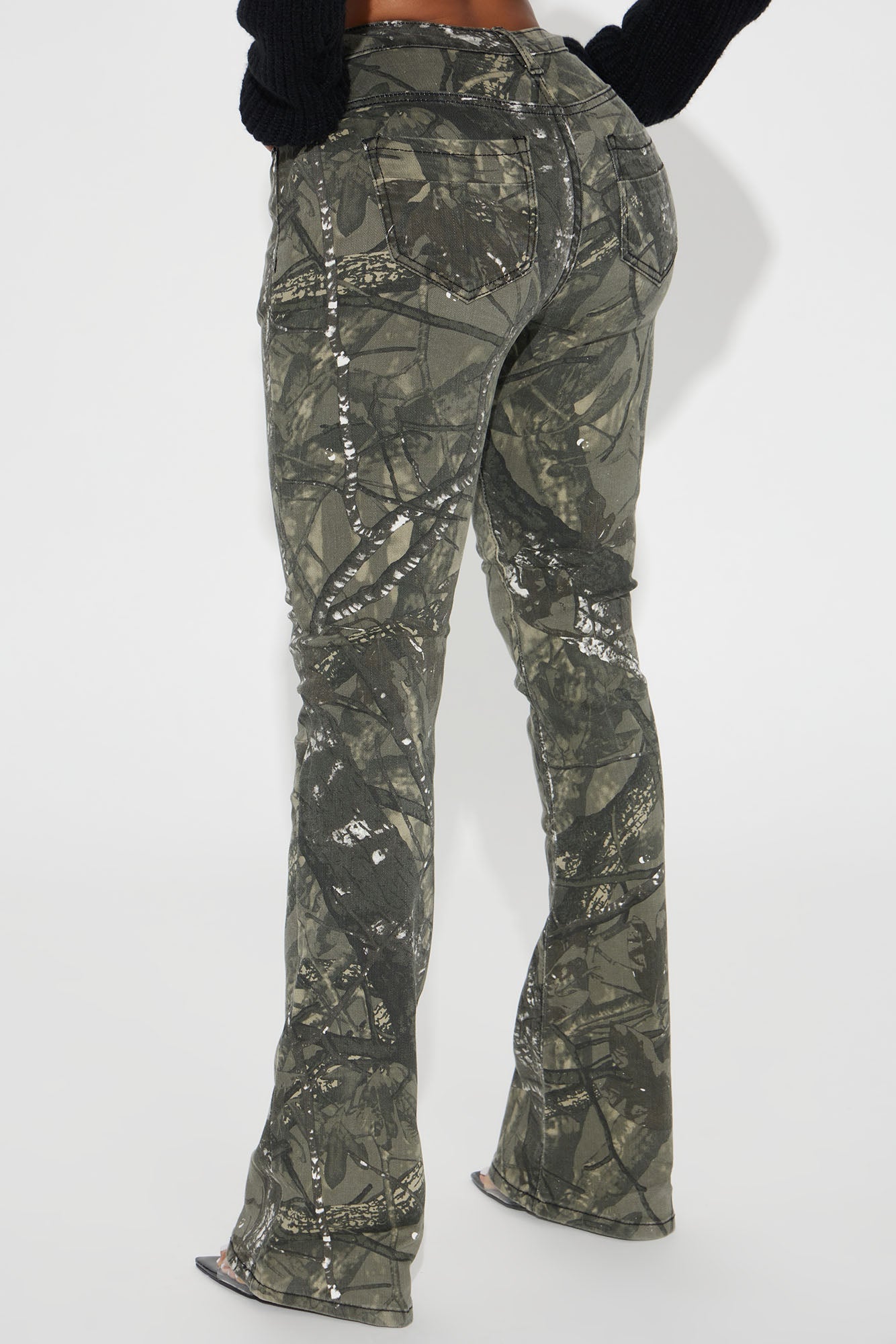 Commanding Attention Camo Stretch Flare Jeans - Black/combo