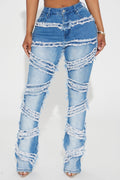 Making A Point Stretch Fray Flare Jeans - Medium Wash