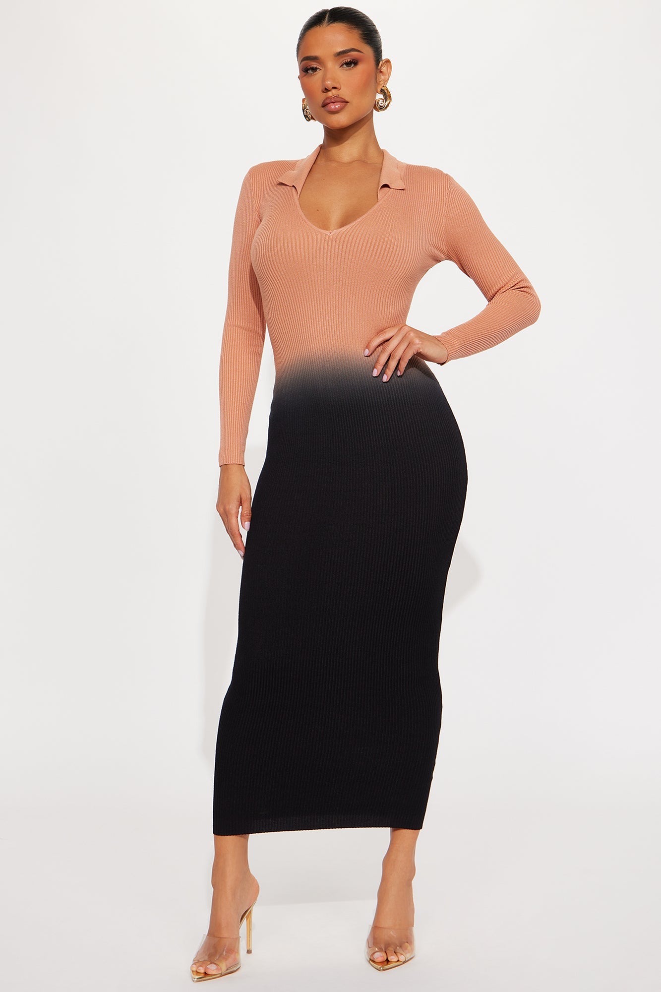 Fade Into You Sweater Maxi Dress - Tan/Multi