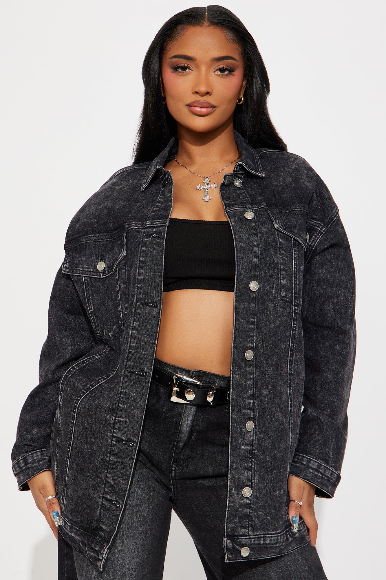 Standing On Business Oversized Denim Jacket - Black Wash