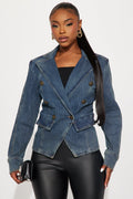 Most Dedicated Pinstripe Denim Blazer - Dark Wash