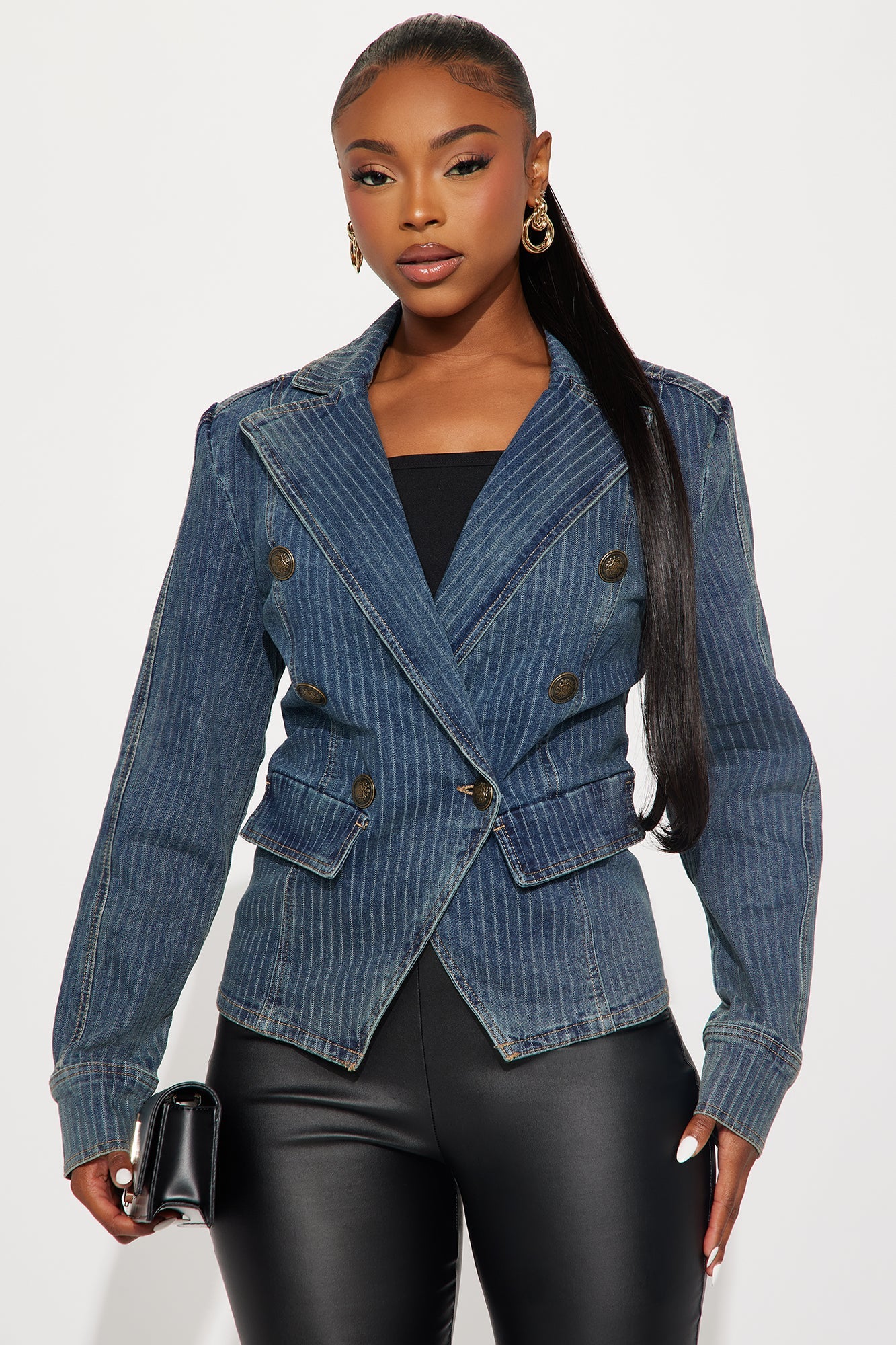 Most Dedicated Pinstripe Denim Blazer - Dark Wash