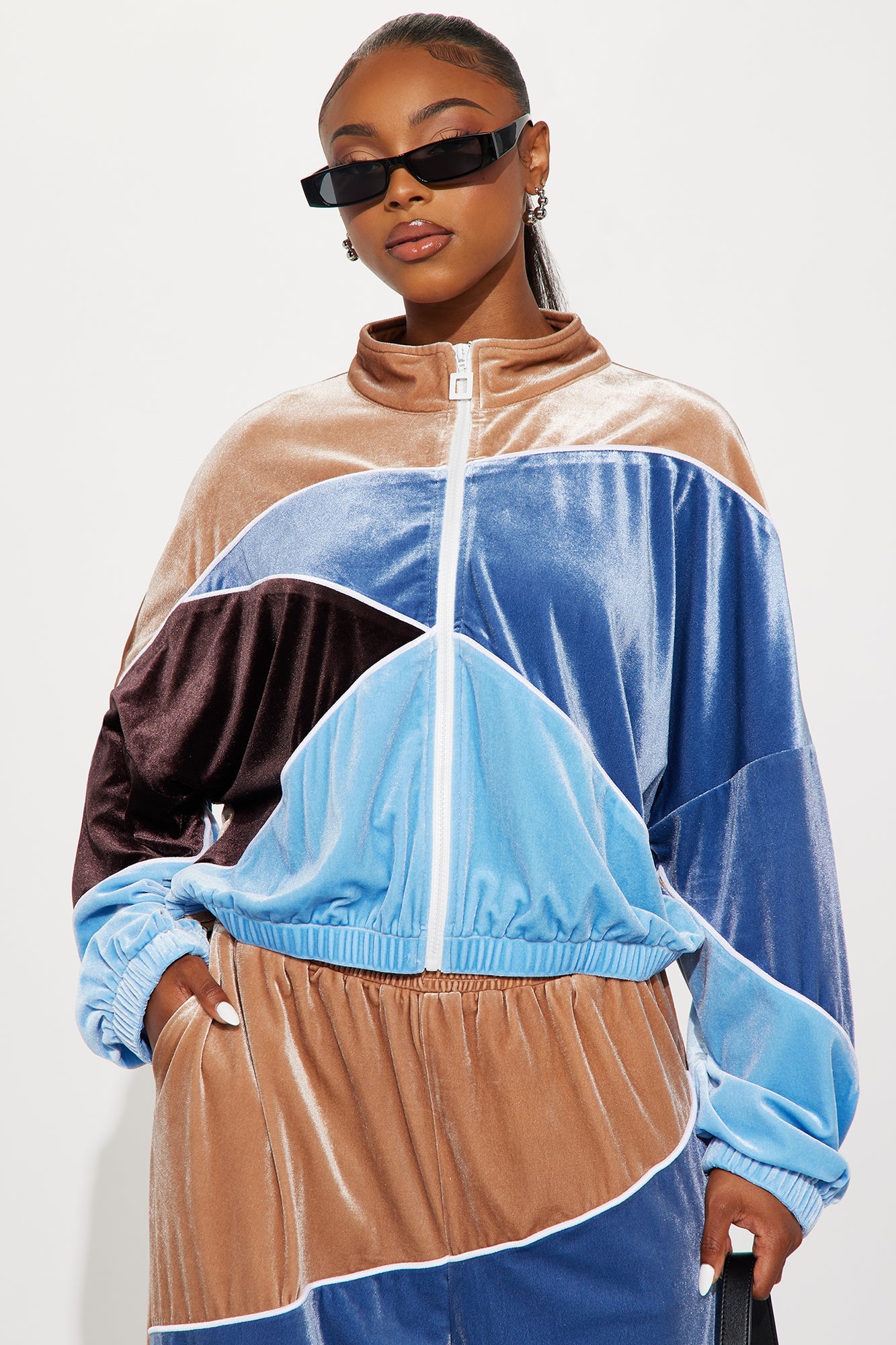 90s Vibe Velvet Jogger Pant Set - Blue/combo