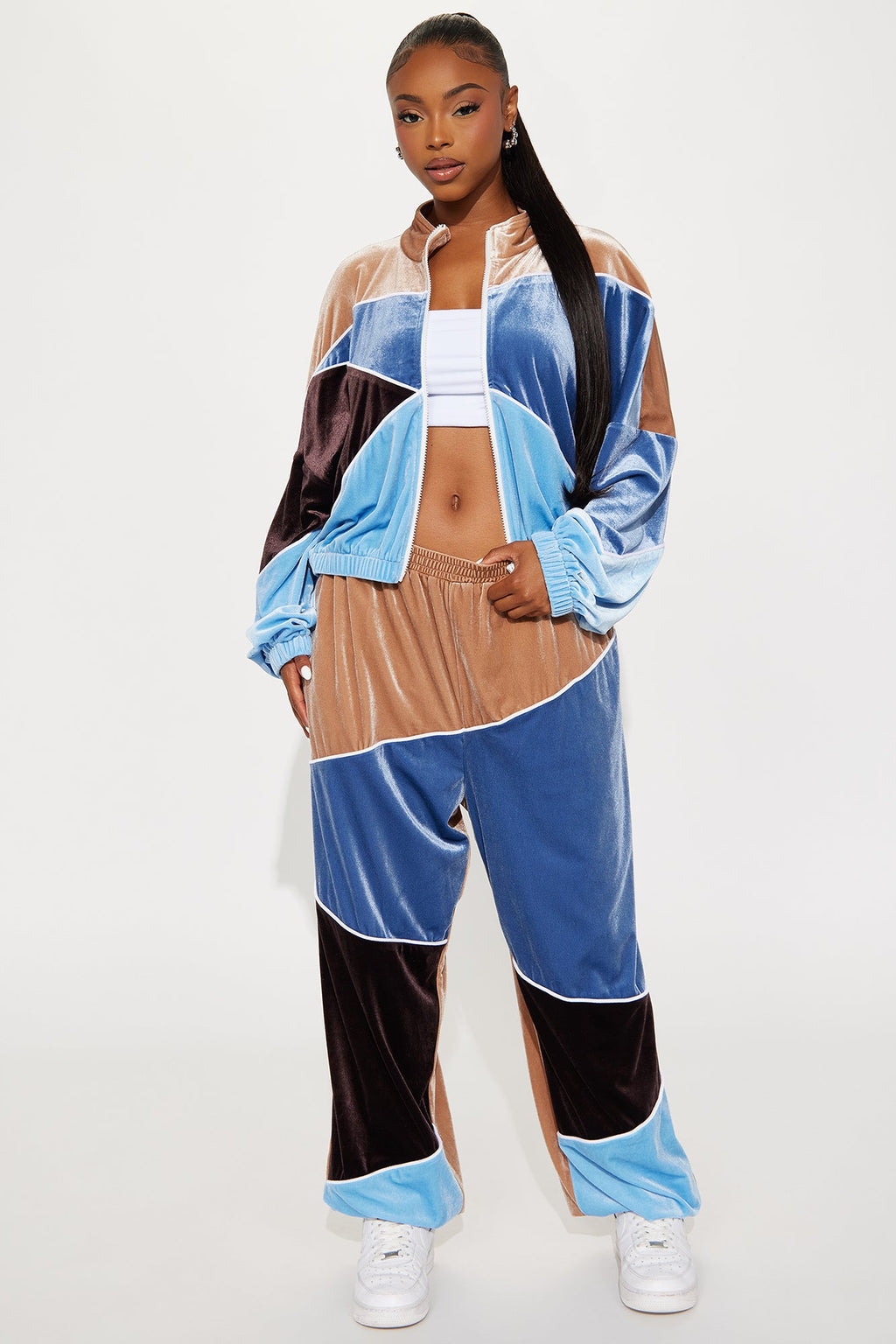 90s Vibe Velvet Jogger Pant Set - Blue/combo