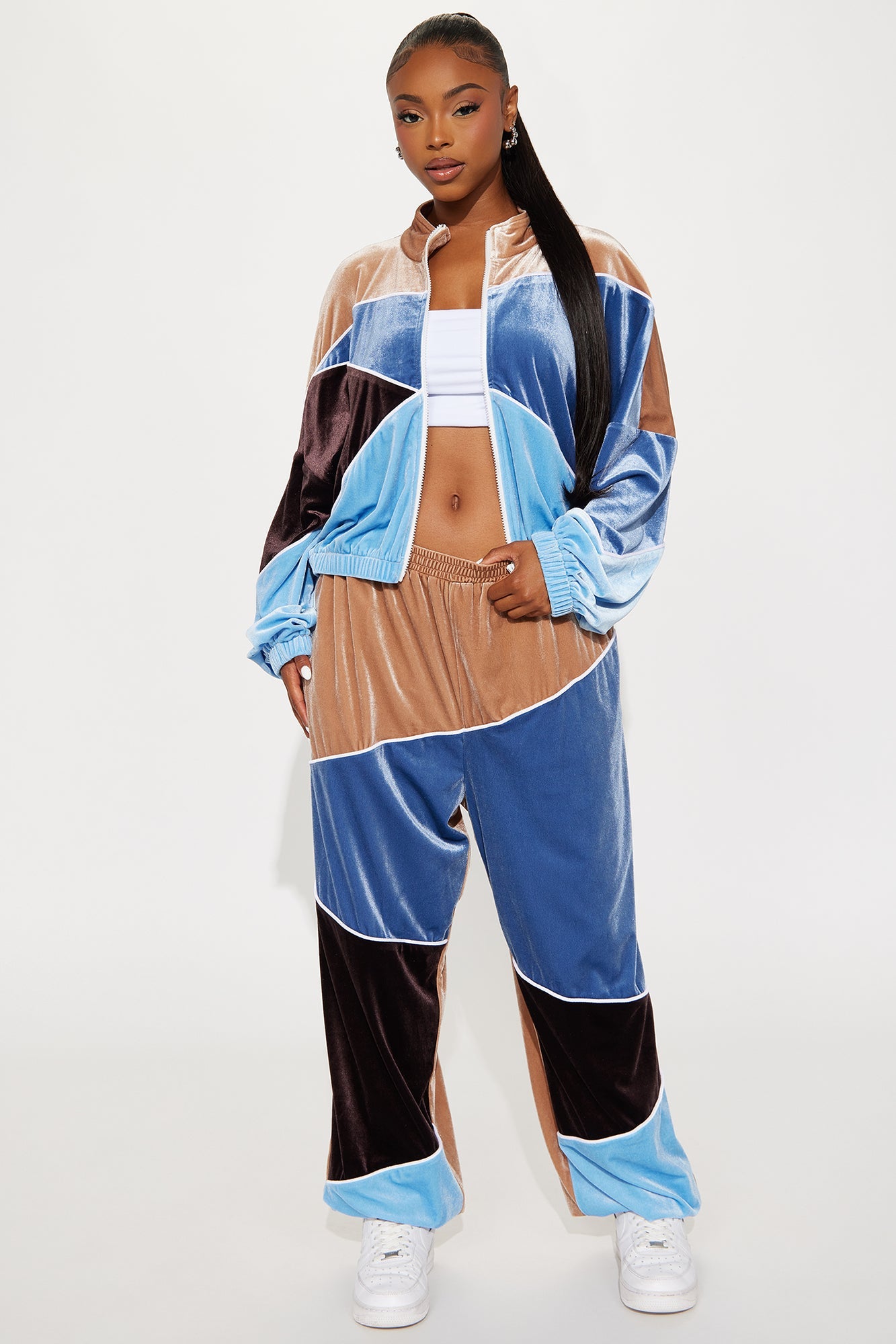 90s Vibe Velvet Jogger Pant Set - Blue/combo