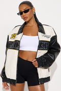 Street Racer Faux Leather Bomber Jacket - Black/combo