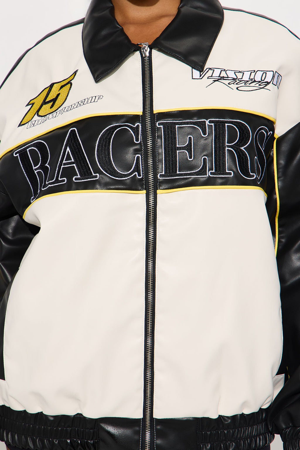 Street Racer Faux Leather Bomber Jacket - Black/combo