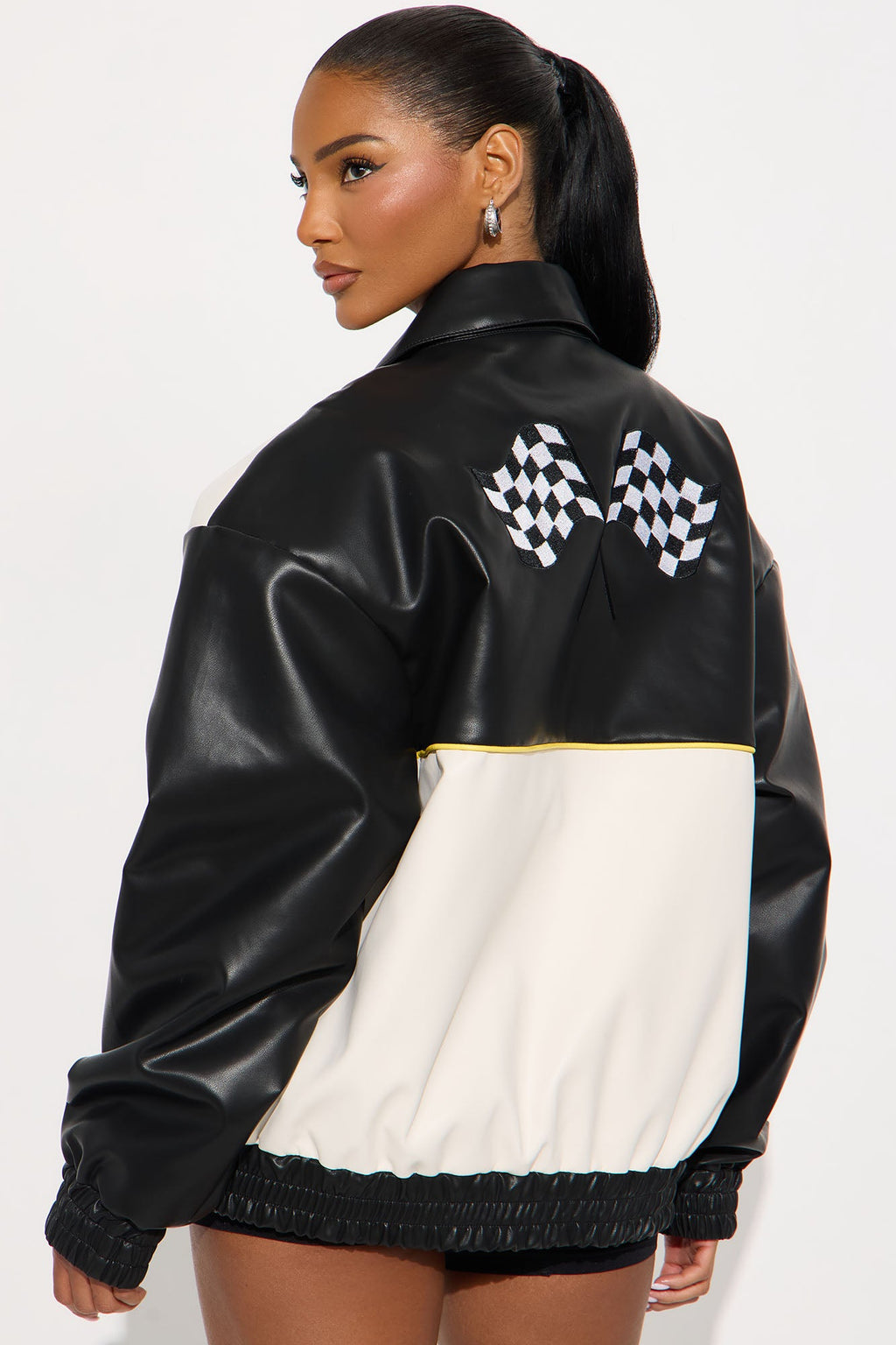 Street Racer Faux Leather Bomber Jacket - Black/combo
