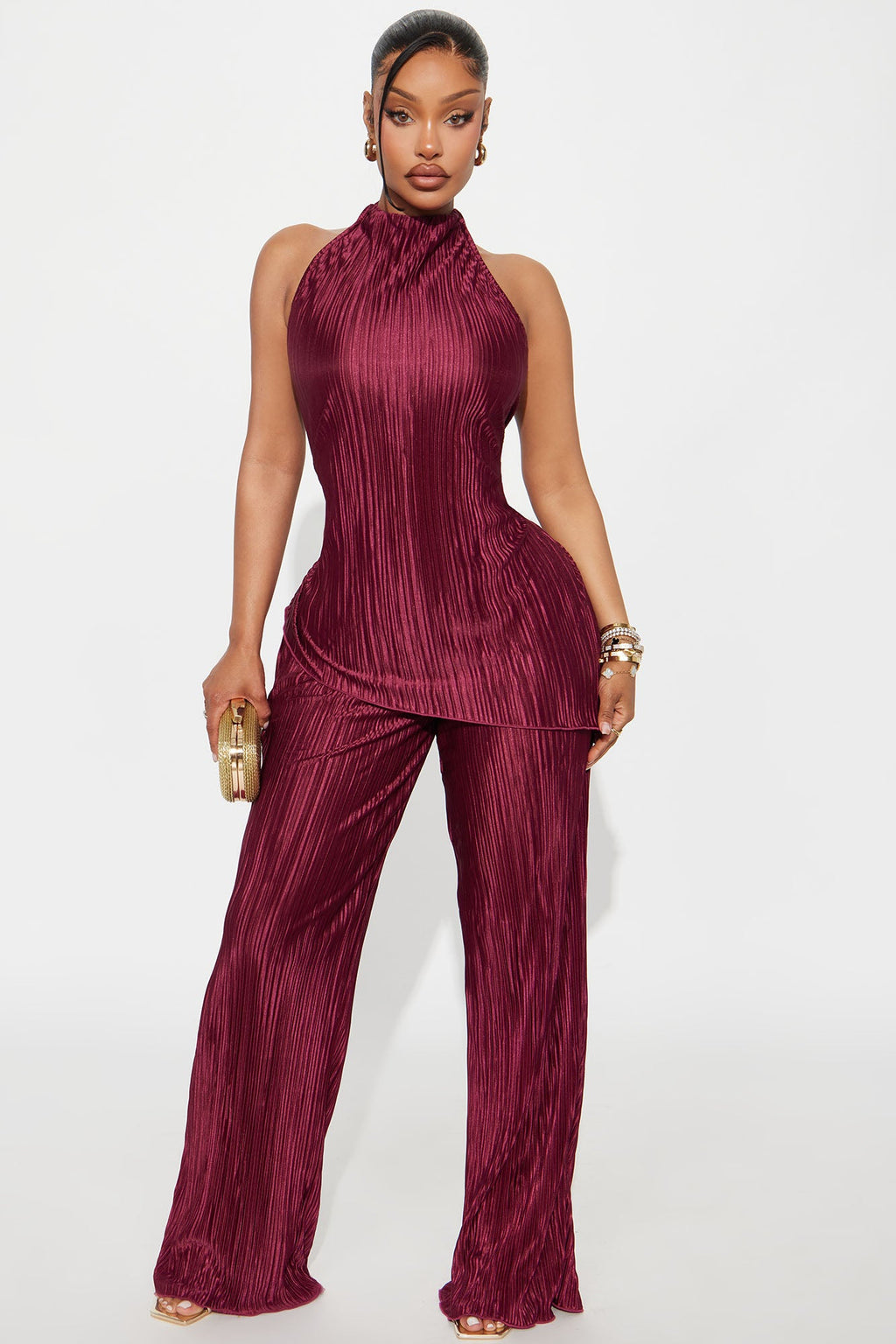 Lily Halter Top Pant Set - Burgundy