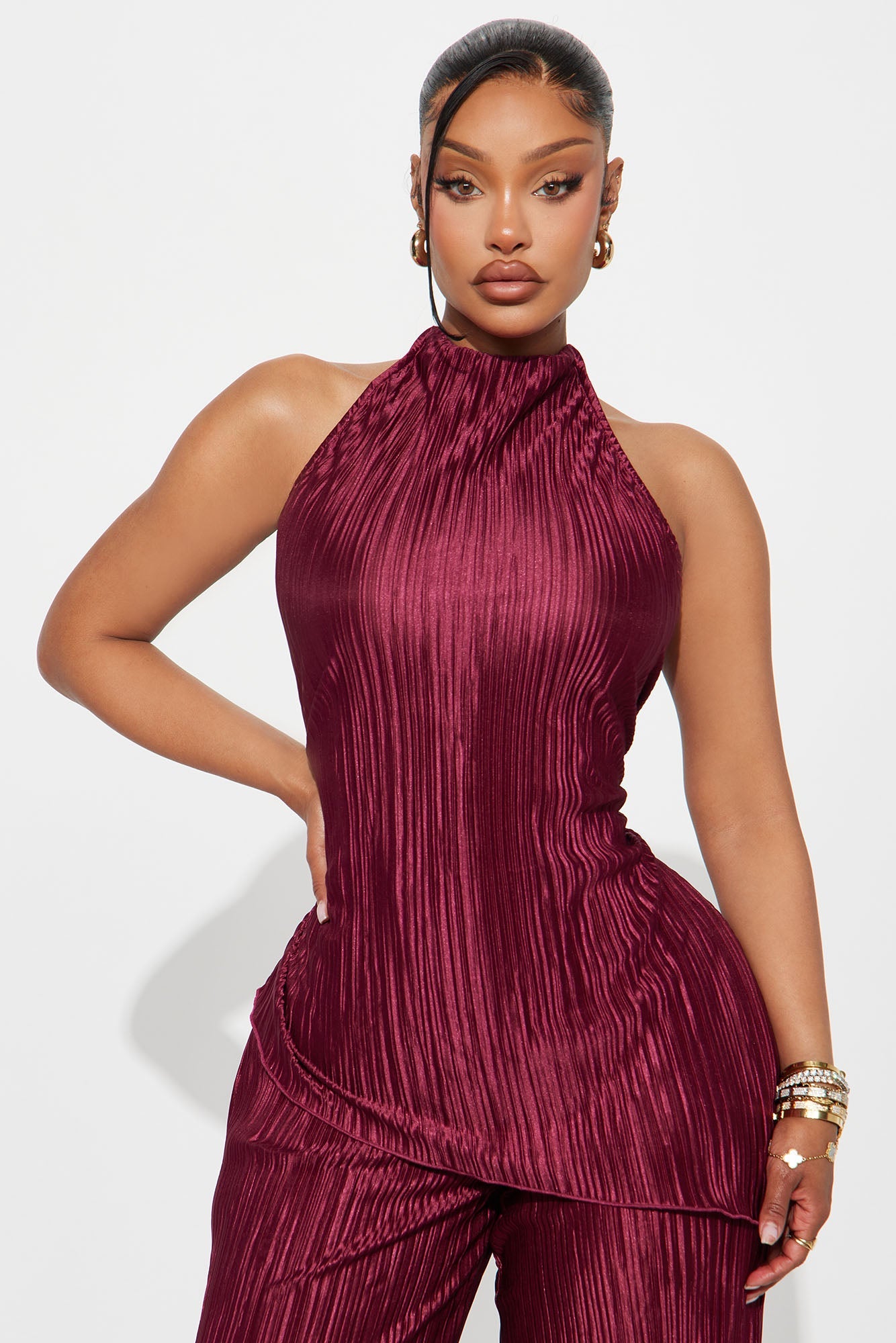 Lily Halter Top Pant Set - Burgundy