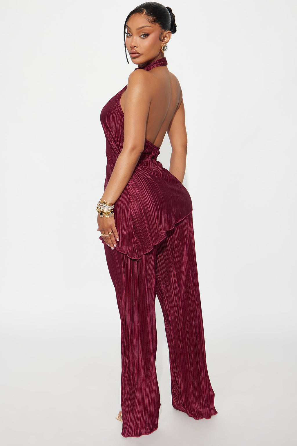 Lily Halter Top Pant Set - Burgundy