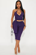 Flirt Mode Mesh Halter Capri Pant Set - Purple
