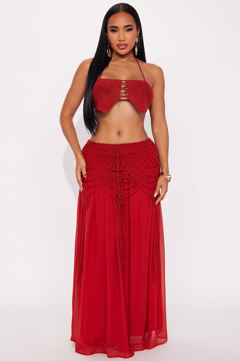 Melani Crochet Skirt Set - Rust