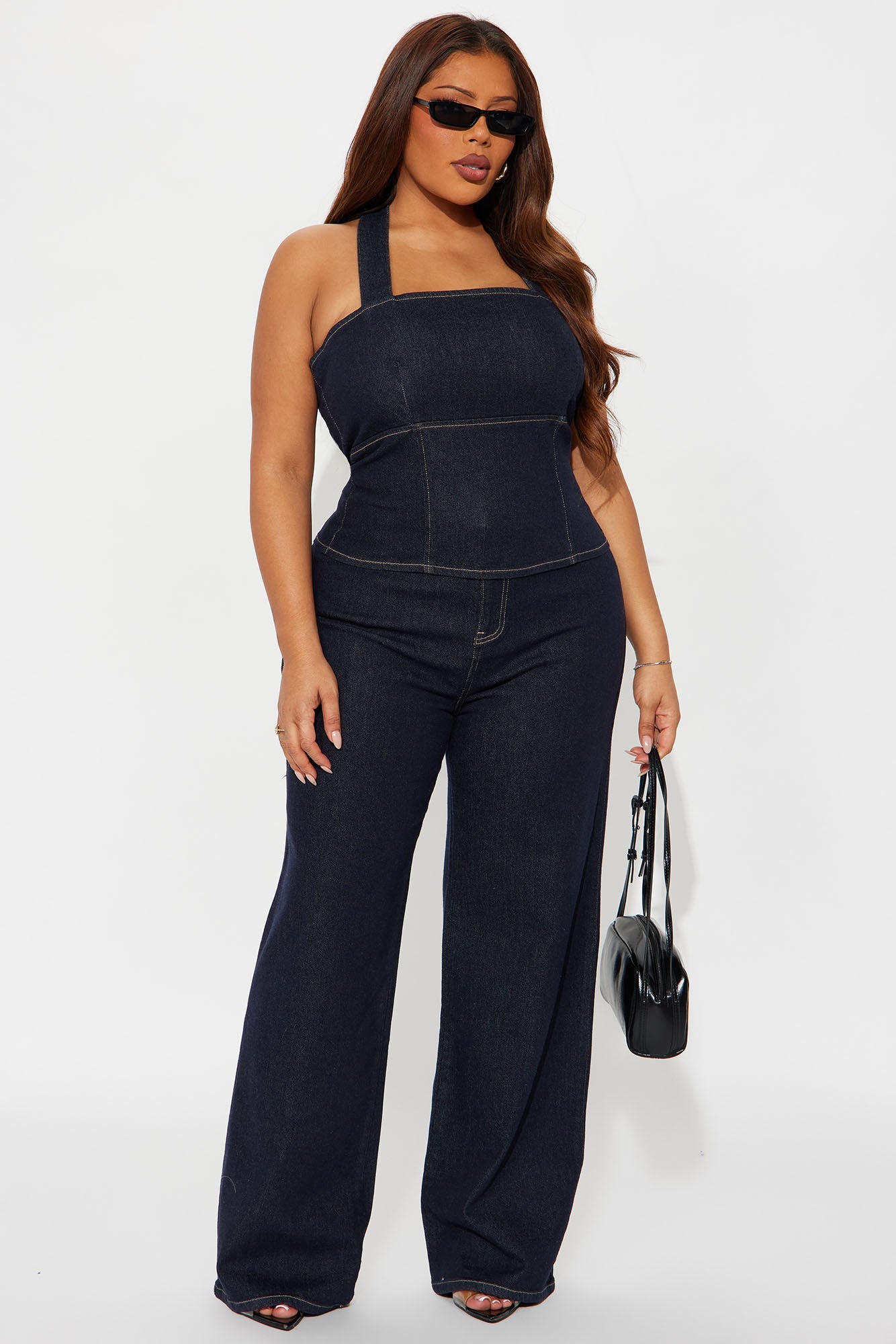 Annice Denim Halter Pant Set - Dark Wash