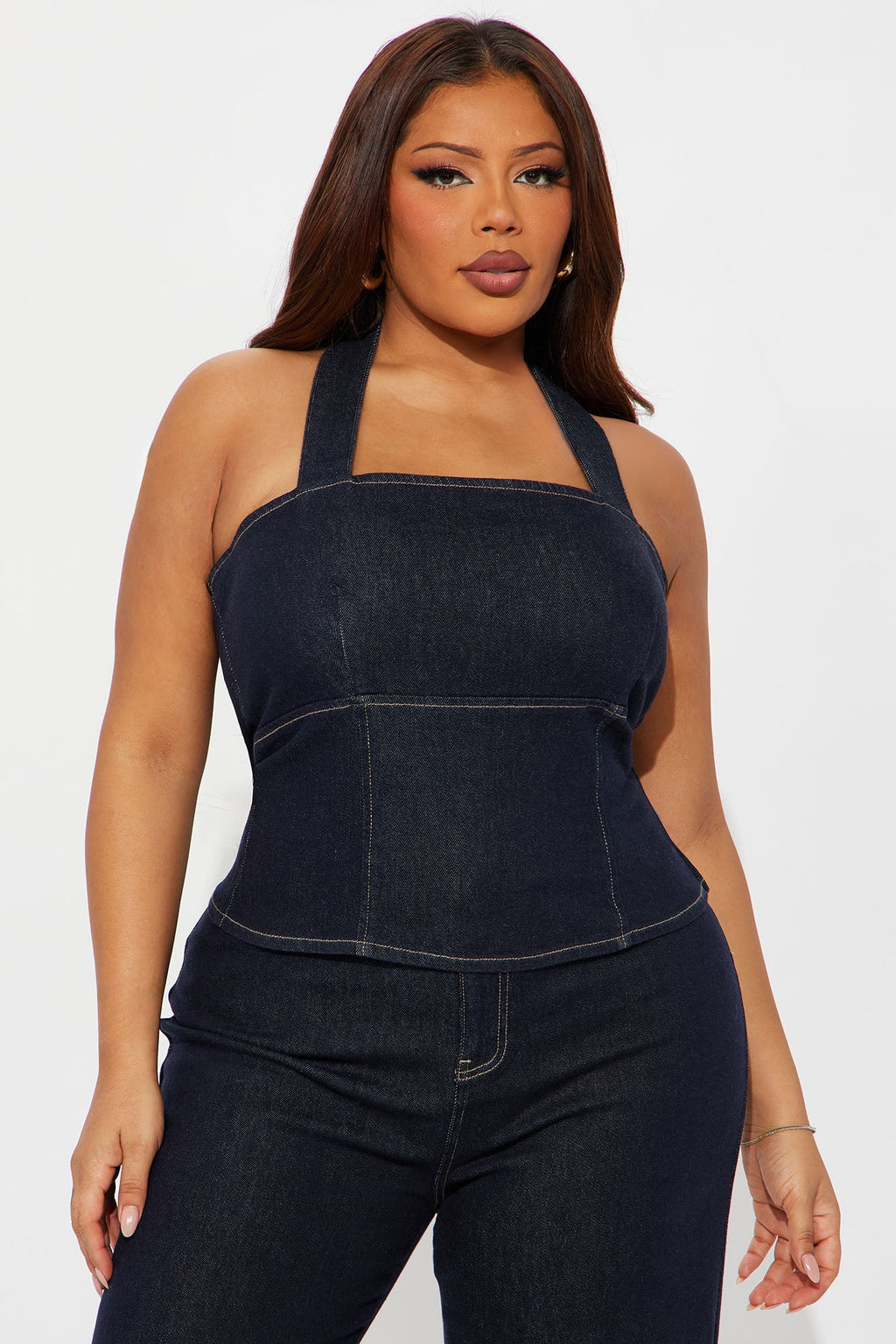 Annice Denim Halter Pant Set - Dark Wash