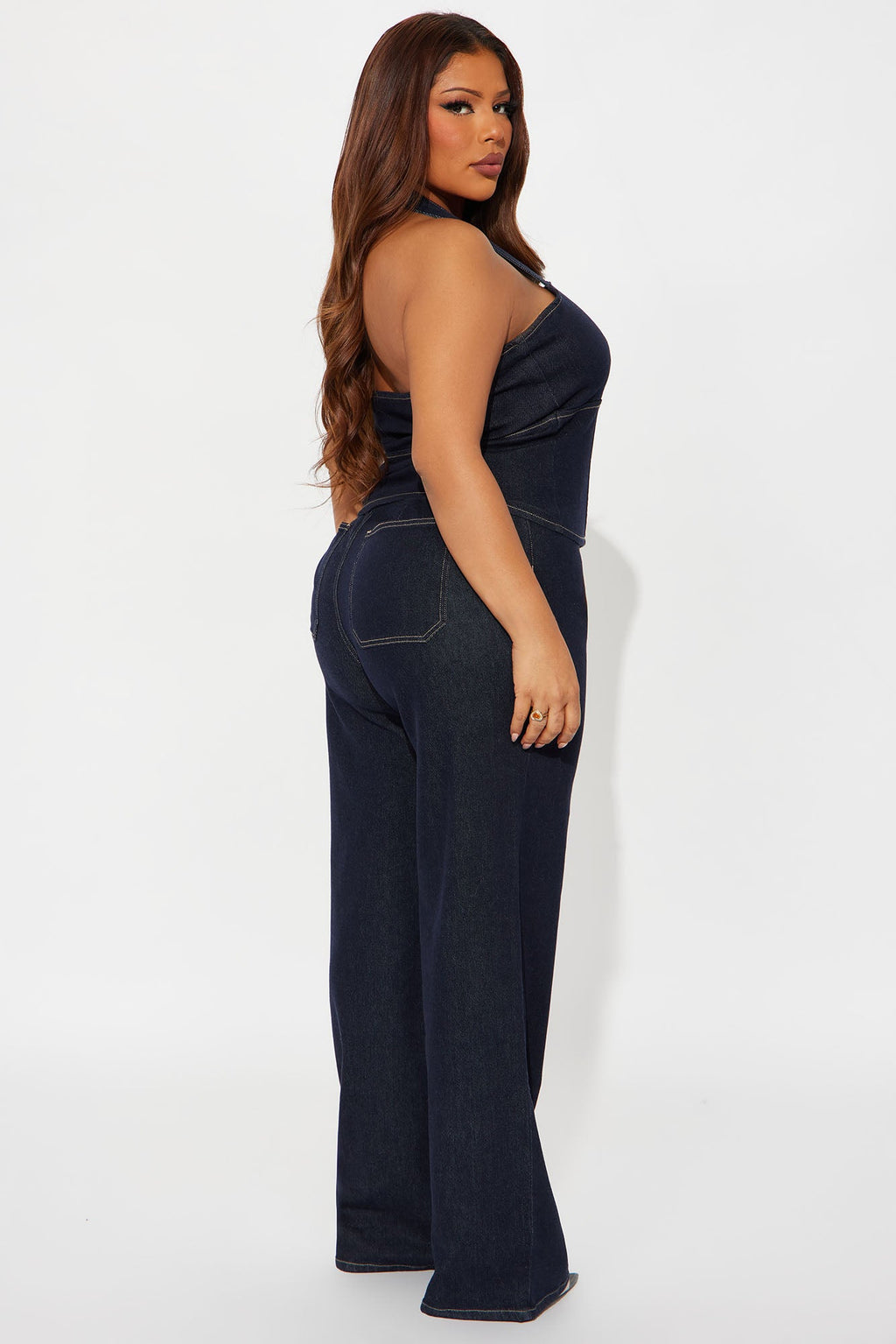 Annice Denim Halter Pant Set - Dark Wash