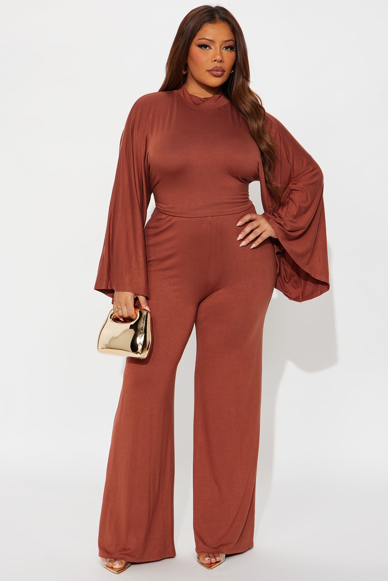 Haiden Wide Sleeve Pant Set - Cognac