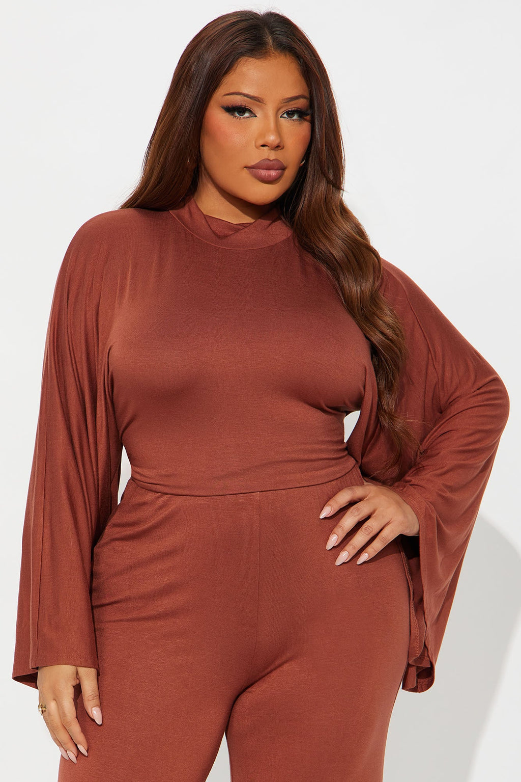 Haiden Wide Sleeve Pant Set - Cognac