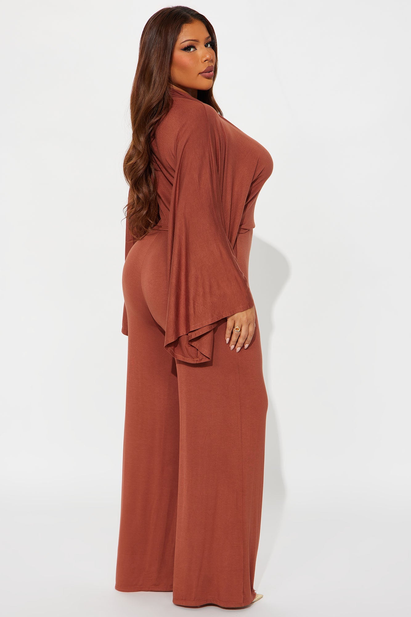 Haiden Wide Sleeve Pant Set - Cognac