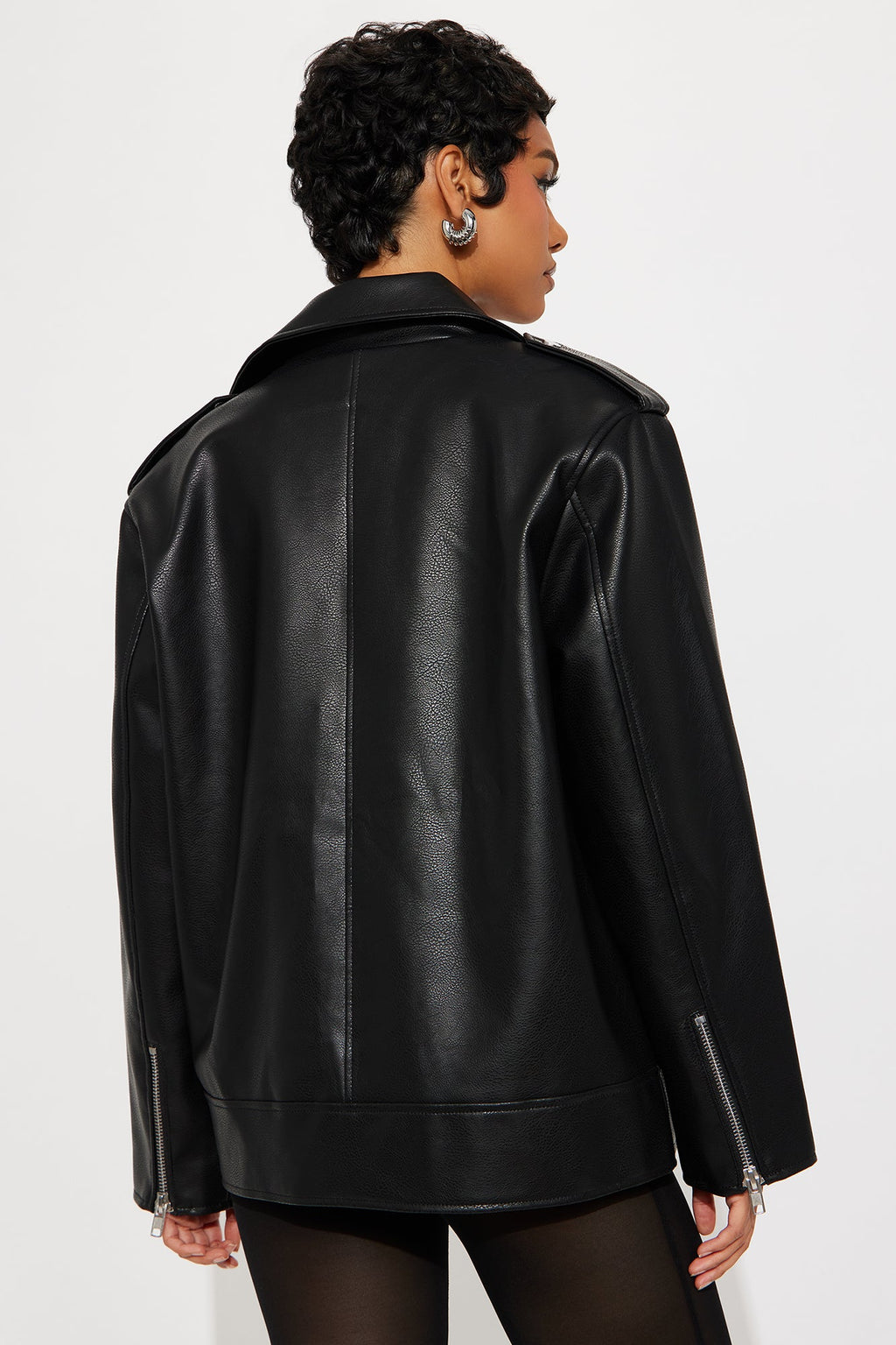 Phoebe Oversized Faux Leather Moto Jacket - Black